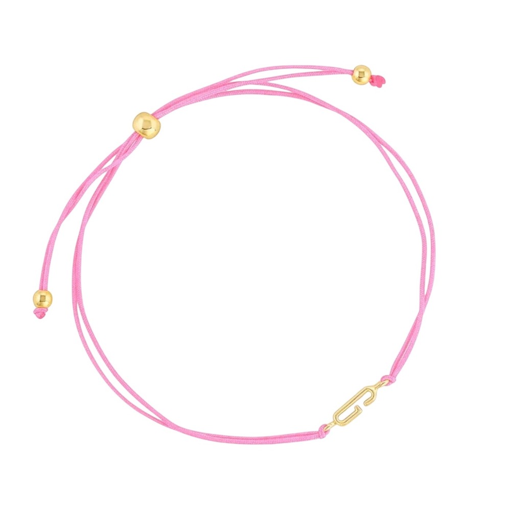 Gorjana New Alphabet Prism Bracelet Pink Cord with Gold Plated G Initial Charm